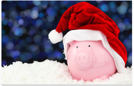 piggy bank with Santa hat