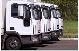 row of delivery trucks